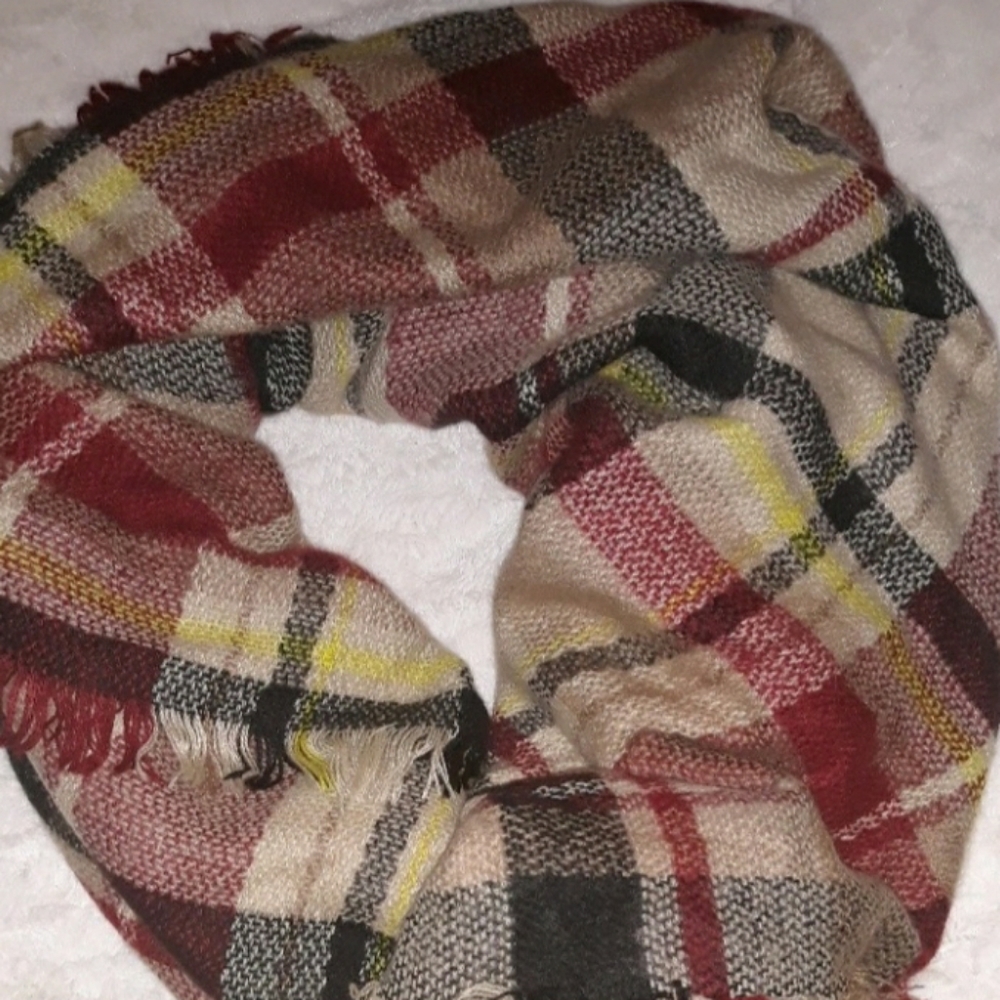 Burgundy Plaid Blanket Scarf